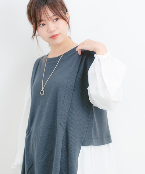 Wordtrobe（ワードトローブ）の「【wordtrobe】ワッフルx布帛ドッキング　プルオーバー（シャツ/ブラウス・レディース・チャコールグレー/ベージュ/ブラウン/カーキ・FREE）」の21枚目の写真