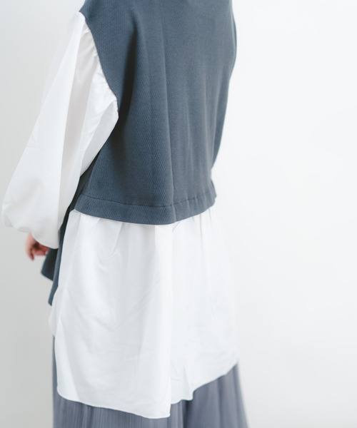 Wordtrobe（ワードトローブ）の「【wordtrobe】ワッフルx布帛ドッキング　プルオーバー（シャツ/ブラウス・レディース・チャコールグレー/ベージュ/ブラウン/カーキ・FREE）」の8枚目の写真