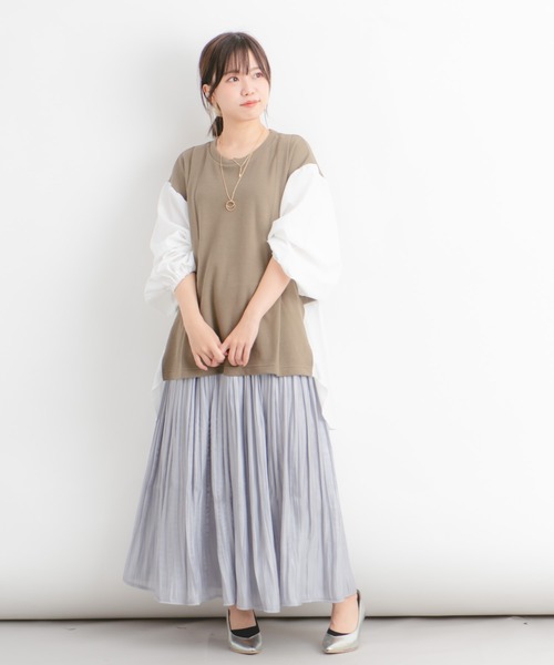 Wordtrobe（ワードトローブ）の「【wordtrobe】ワッフルx布帛ドッキング　プルオーバー（シャツ/ブラウス・レディース・チャコールグレー/ベージュ/ブラウン/カーキ・FREE）」の13枚目の写真