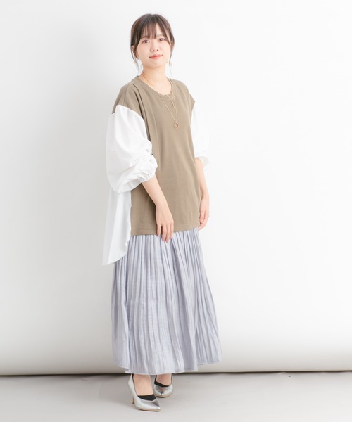 Wordtrobe（ワードトローブ）の「【wordtrobe】ワッフルx布帛ドッキング　プルオーバー（シャツ/ブラウス・レディース・チャコールグレー/ベージュ/ブラウン/カーキ・FREE）」の6枚目の写真