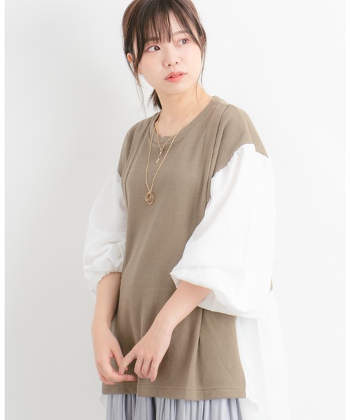 Wordtrobe（ワードトローブ）の「【wordtrobe】ワッフルx布帛ドッキング　プルオーバー（シャツ/ブラウス・レディース・チャコールグレー/ベージュ/ブラウン/カーキ・FREE）」の19枚目の写真