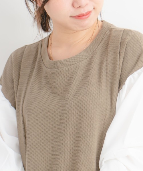 Wordtrobe（ワードトローブ）の「【wordtrobe】ワッフルx布帛ドッキング　プルオーバー（シャツ/ブラウス・レディース・チャコールグレー/ベージュ/ブラウン/カーキ・FREE）」の22枚目の写真