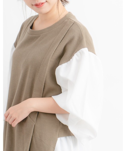 Wordtrobe（ワードトローブ）の「【wordtrobe】ワッフルx布帛ドッキング　プルオーバー（シャツ/ブラウス・レディース・チャコールグレー/ベージュ/ブラウン/カーキ・FREE）」の14枚目の写真