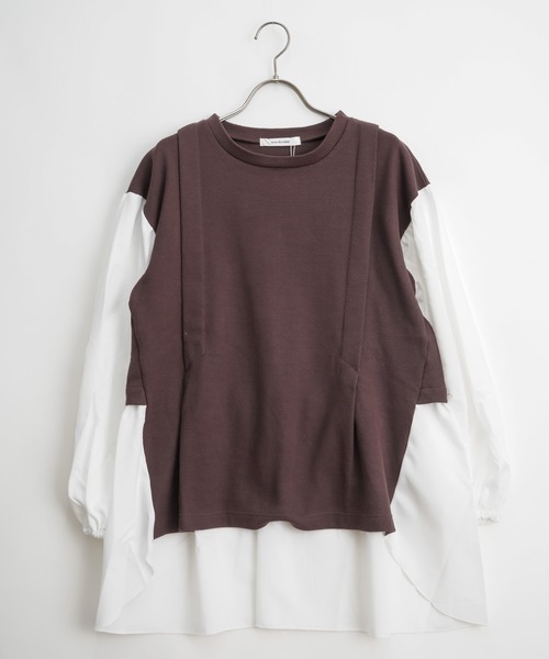 Wordtrobe（ワードトローブ）の「【wordtrobe】ワッフルx布帛ドッキング　プルオーバー（シャツ/ブラウス・レディース・チャコールグレー/ベージュ/ブラウン/カーキ・FREE）」の12枚目の写真