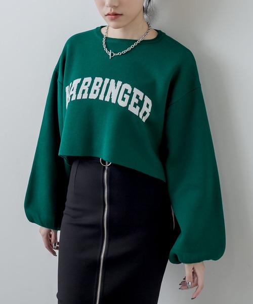 RASVOA(ラスボア)の「ジャガードショートニット(ニット/セーター・レディース・ブラック/グリーン/オフホワイト/グレー・FREE)」の4枚目の写真