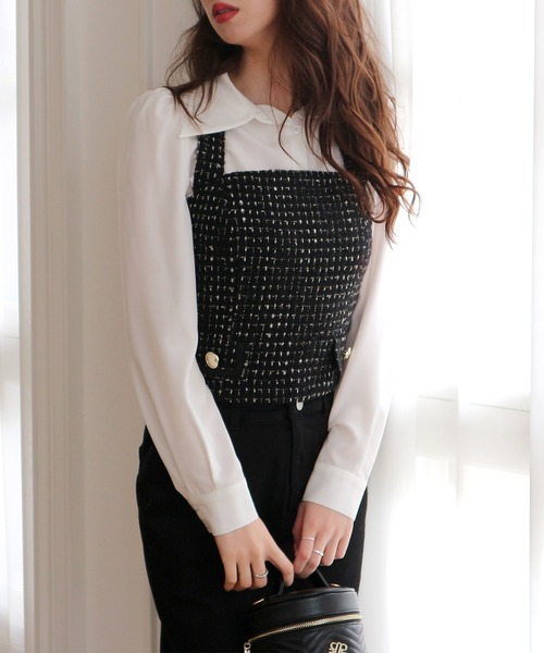 ROYAL PARTY（ロイヤルパーティー）の「ツィードビスチェ（その他トップス・レディース・ブラック/レッド/オフホワイト・FREE）」の4枚目の写真