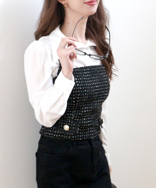 ROYAL PARTY（ロイヤルパーティー）の「ツィードビスチェ（その他トップス・レディース・ブラック/レッド/オフホワイト・FREE）」の7枚目の写真