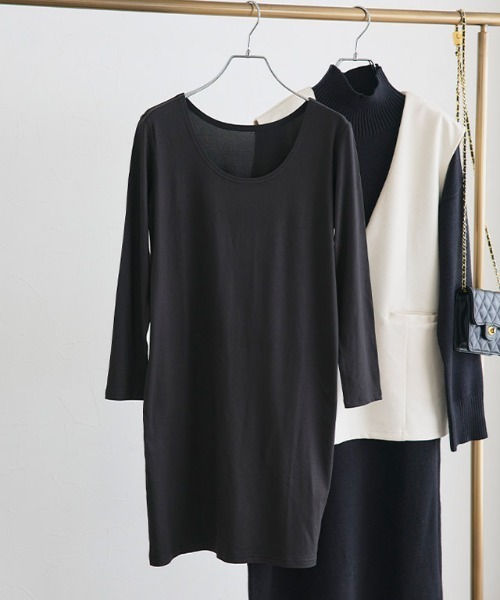 Pierrot（ピエロ）の「［シアバター加工］あったかインナーワンピース（インナーウェア/肌着・レディース・ブラック/オフホワイト・L/M/S）」の9枚目の写真