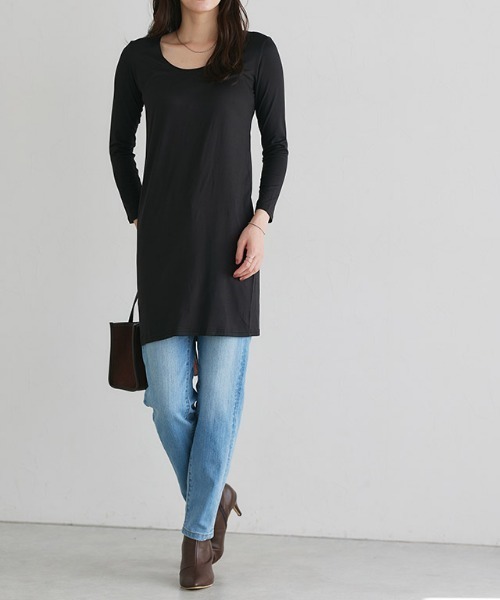 Pierrot（ピエロ）の「［シアバター加工］あったかインナーワンピース（インナーウェア/肌着・レディース・ブラック/オフホワイト・L/M/S）」の13枚目の写真