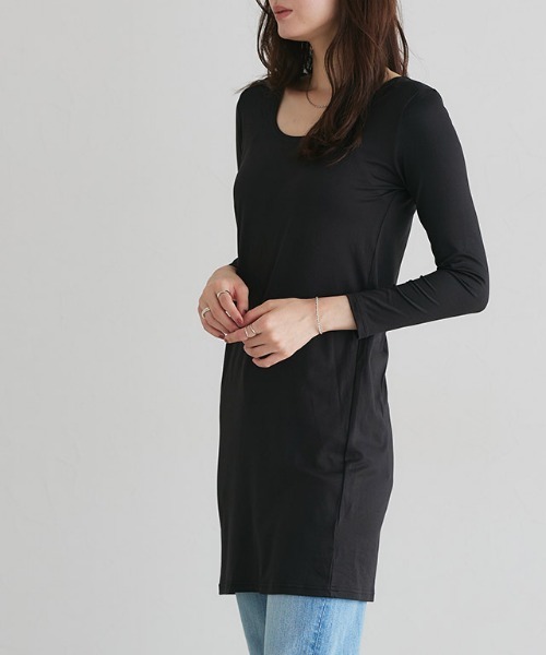 Pierrot（ピエロ）の「［シアバター加工］あったかインナーワンピース（インナーウェア/肌着・レディース・ブラック/オフホワイト・L/M/S）」の12枚目の写真