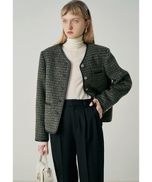 【Fano Studios】Collarless shaggy short jacket FD21W073