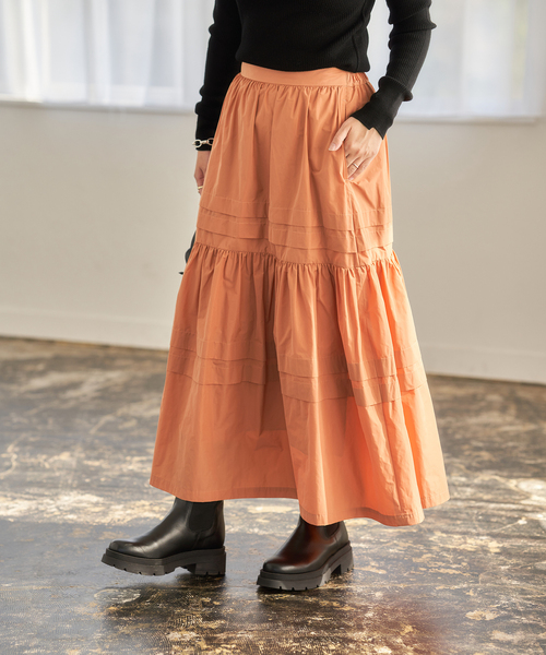 JOURNAL STANDARD（ジャーナルスタンダード）の「メモリータックティアードスカート◆（スカート・レディース・ブラック/オレンジ・36/38）」の19枚目の写真