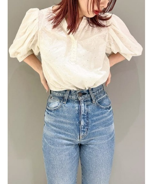 MOUSSY マウジー EYELET CAPSLEEVE ブラウス ホワイト EYELET CAPSLEEVE ブラウス | マウジー(MOUSSY) | マルイウェブ