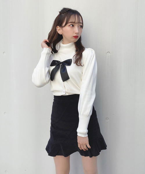 titty&Co. PETIT(ティティアンドコープティ)の「【titty&Co.PETIT】2WAYリボンカーデトップス(カーディガン/ボレロ・レディース・グレー/ホワイト/ブラック・FREE)」の8枚目の写真