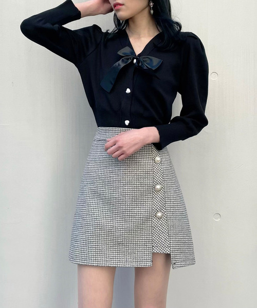 titty&Co. PETIT(ティティアンドコープティ)の「【titty&Co.PETIT】2WAYリボンカーデトップス(カーディガン/ボレロ・レディース・グレー/ホワイト/ブラック・FREE)」の6枚目の写真