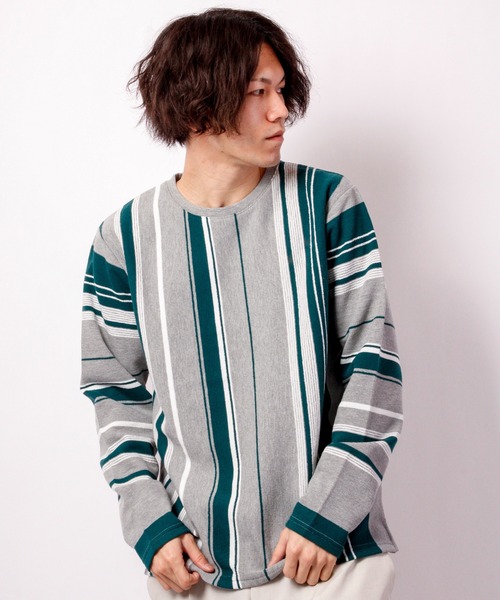 House of Blues(ハウスオブブルース)の「ブロックインレイ裏起毛ストライプ長袖クルー(Tシャツ/カットソー・メンズ・ネイビー/オフホワイト/杢グレー・M/L)」の9枚目の写真