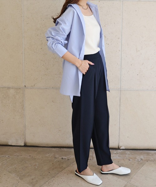 andme（アンドミー）の「梨地ポンチストレッチセンタープレステーパードパンツ（スラックス・レディース・ブラック/ベージュ/ネイビー/グリーン/アイボリー/グレー系その他/ピンク・M/L）」の9枚目の写真