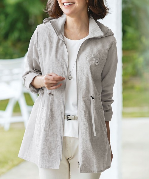 BELLUNA（ベルーナ）の「ＵＶカット綿１００％サマージャケット（その他アウター・レディース・ネイビー/ライトグレー/ストライプ/チェック・MEDIUM/LARGE/X-LARGE）」の2枚目の写真