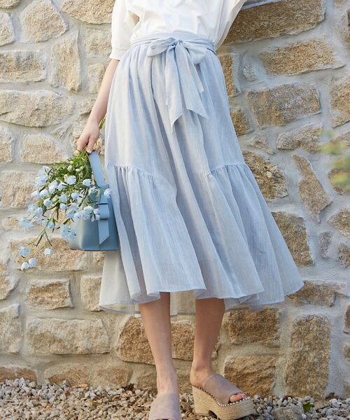 couture brooch（クチュールブローチ）の「◆洗える/リネンライク/セットアップ可能　ティアードスカート（スカート・レディース・グレー/サックスブルー/ブラウン系その他・40/38/42/36）」の3枚目の写真