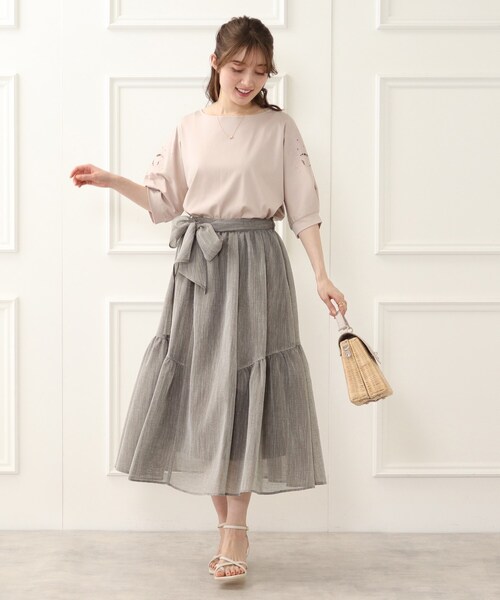 couture brooch（クチュールブローチ）の「◆洗える/リネンライク/セットアップ可能　ティアードスカート（スカート・レディース・グレー/サックスブルー/ブラウン系その他・40/38/42/36）」の6枚目の写真