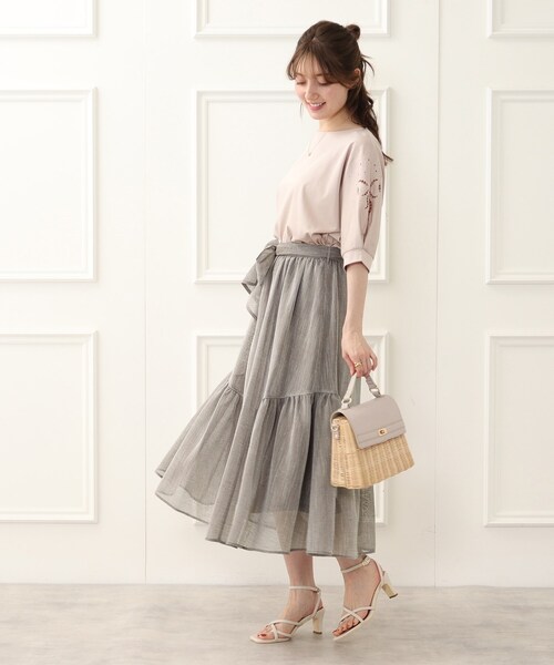 couture brooch（クチュールブローチ）の「◆洗える/リネンライク/セットアップ可能　ティアードスカート（スカート・レディース・グレー/サックスブルー/ブラウン系その他・40/38/42/36）」の11枚目の写真