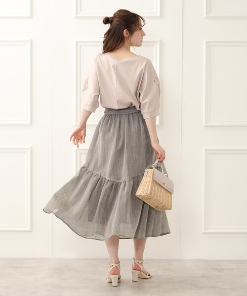 couture brooch（クチュールブローチ）の「◆洗える/リネンライク/セットアップ可能　ティアードスカート（スカート・レディース・グレー/サックスブルー/ブラウン系その他・40/38/42/36）」の9枚目の写真