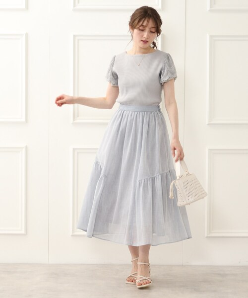 couture brooch（クチュールブローチ）の「◆洗える/リネンライク/セットアップ可能　ティアードスカート（スカート・レディース・グレー/サックスブルー/ブラウン系その他・40/38/42/36）」の4枚目の写真