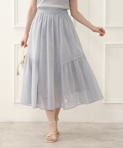 couture brooch（クチュールブローチ）の「◆洗える/リネンライク/セットアップ可能　ティアードスカート（スカート・レディース・グレー/サックスブルー/ブラウン系その他・40/38/42/36）」の13枚目の写真