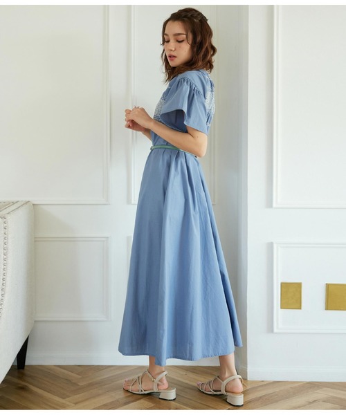 CHILLE（チル）の「クロスステッチ刺繍ワンピース（ワンピース・レディース・ライトブルー/ブラック・FREE）」の15枚目の写真