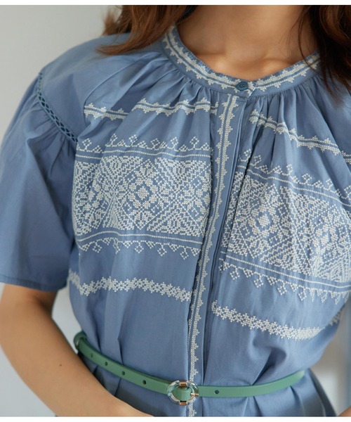 CHILLE（チル）の「クロスステッチ刺繍ワンピース（ワンピース・レディース・ライトブルー/ブラック・FREE）」の12枚目の写真