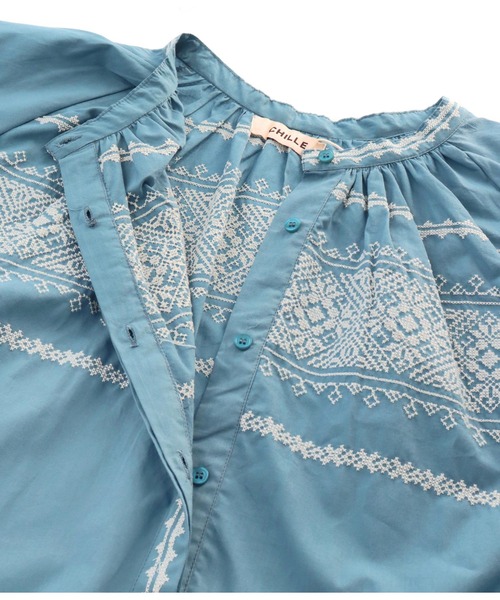 CHILLE（チル）の「クロスステッチ刺繍ワンピース（ワンピース・レディース・ライトブルー/ブラック・FREE）」の11枚目の写真
