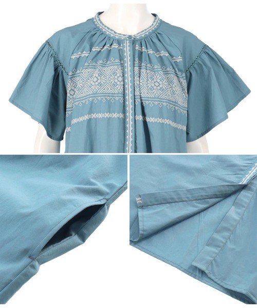 CHILLE（チル）の「クロスステッチ刺繍ワンピース（ワンピース・レディース・ライトブルー/ブラック・FREE）」の6枚目の写真