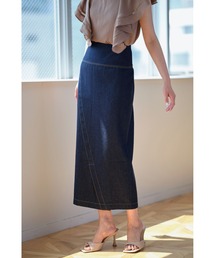 ラップ風デニムストレートスカート