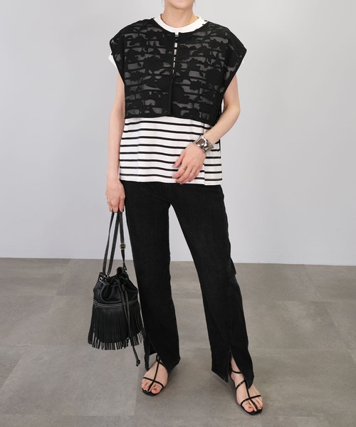 ＡＮＤＪ（アンドジェイ）の「花柄ドビーシフォン2WAYビスチェ（ベスト・レディース・オフホワイト/ブラック・M）」の3枚目の写真