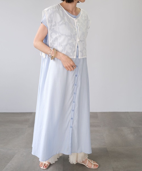 ＡＮＤＪ（アンドジェイ）の「花柄ドビーシフォン2WAYビスチェ（ベスト・レディース・オフホワイト/ブラック・M）」の11枚目の写真