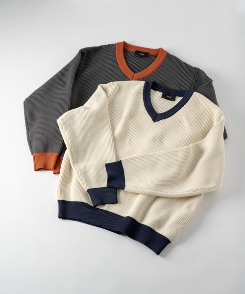 DOOPZ(ドープス)の「オーバーサイズVネックニット(ニット/セーター・メンズ・チャコールグレー/ホワイト・SMALL/MEDIUM/LARGE)」の12枚目の写真