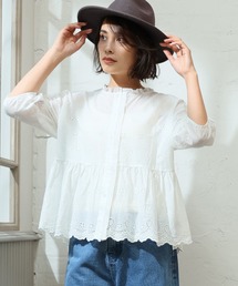 前開きペプラム刺繍ブラウス