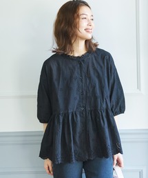 前開きペプラム刺繍ブラウス