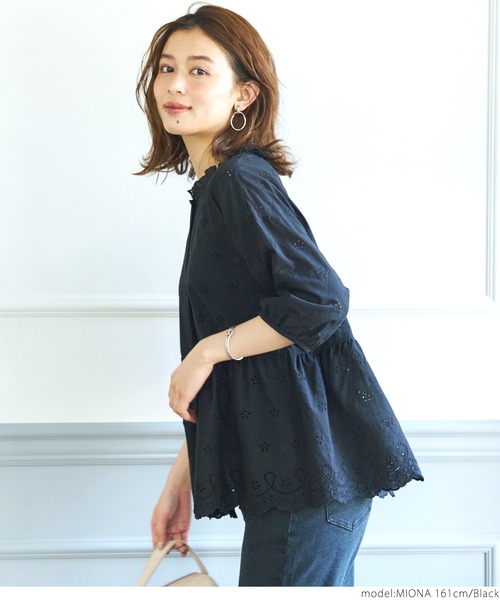 coca(coca)(コカ)の「前開きペプラム刺繍ブラウス(シャツ/ブラウス・レディース・ブラック/ホワイト・ONE SIZE)」の9枚目の写真