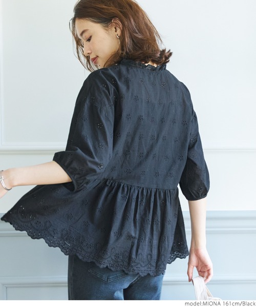 coca(coca)(コカ)の「前開きペプラム刺繍ブラウス(シャツ/ブラウス・レディース・ブラック/ホワイト・ONE SIZE)」の11枚目の写真