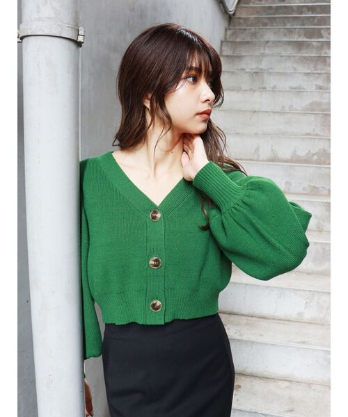 MURUA（ムルーア）の「ボリュームスリーブカーデ×キャミSET【セットアイテム】【2way】（カーディガン/ボレロ・レディース・アイボリー/ブラック/グリーン・FREE）」の12枚目の写真