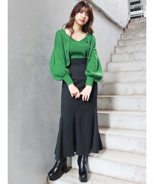 MURUA（ムルーア）の「ボリュームスリーブカーデ×キャミSET【セットアイテム】【2way】（カーディガン/ボレロ・レディース・アイボリー/ブラック/グリーン・FREE）」の8枚目の写真