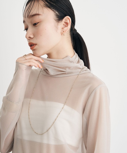 earth music&ecology（アースミュージックアンドエコロジー）の「シアーハイネックプルオーバー（その他トップス・レディース・ベージュ/サックスブルー/グリーン系その他3/オレンジ・M/S）」の2枚目の写真