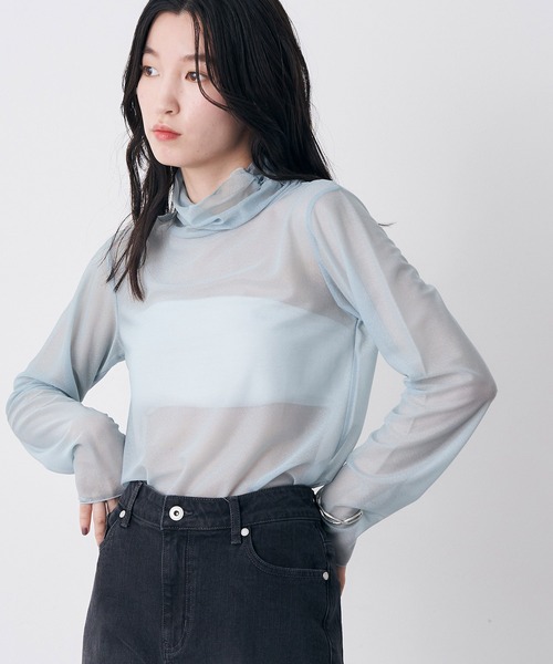 earth music&ecology（アースミュージックアンドエコロジー）の「シアーハイネックプルオーバー（その他トップス・レディース・ベージュ/サックスブルー/グリーン系その他3/オレンジ・M/S）」の4枚目の写真