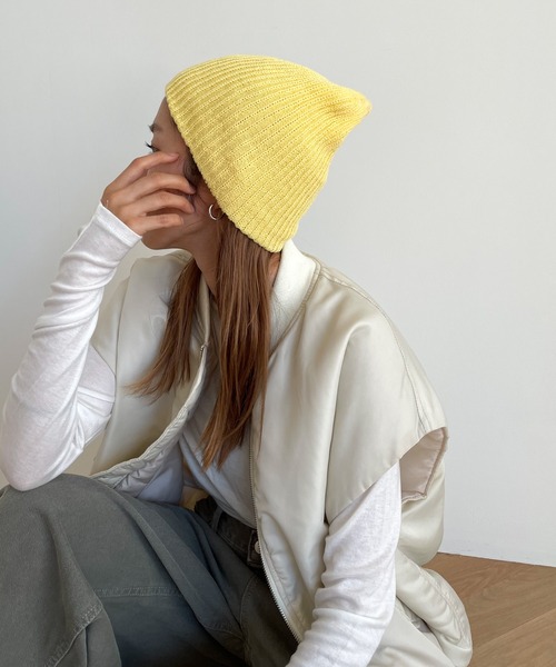 CANAL JEAN(キャナルジーン)の「El mar カラーリブニットCAP(ニットキャップ/ビーニー・レディース・ヘザーグレー/ベージュ/イエロー/ブラック/オレンジ/グリーン/ライトベージュ/オフホワイト・ONE SIZE)」の7枚目の写真
