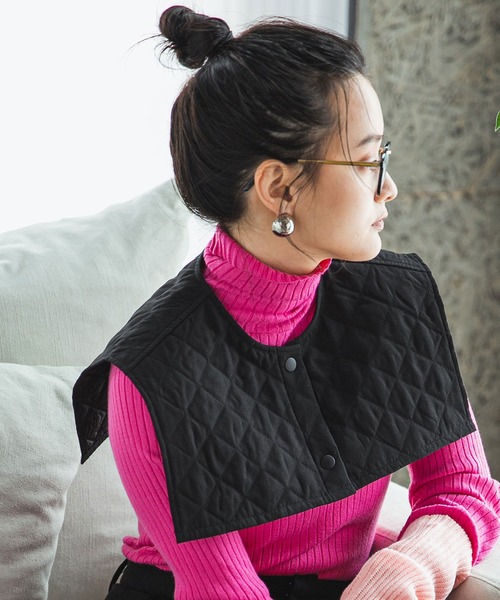 bohmal（ボマール）の「ピーチキャンバスキルティングつけ襟（付け襟・レディース・ブラック/アイボリー・MEDIUM）」の12枚目の写真