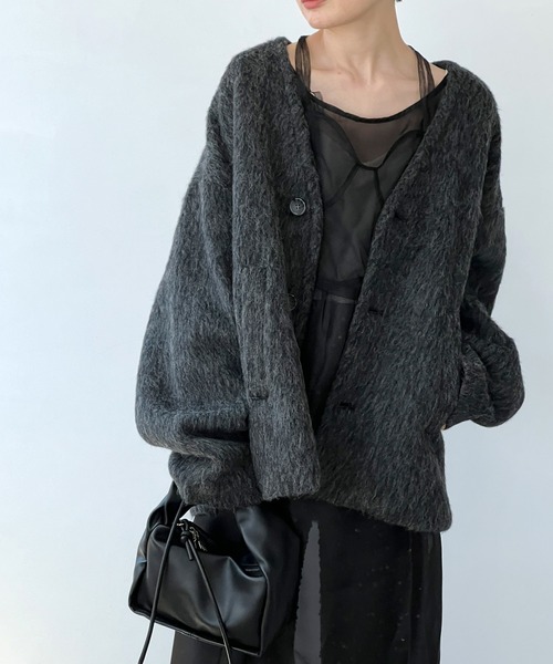 chuclla（チュクラ）の「モヘアライク ノーカラーウールブルゾン chw22a064（ブルゾン・レディース・ベージュ/グレー・S/M）」の2枚目の写真