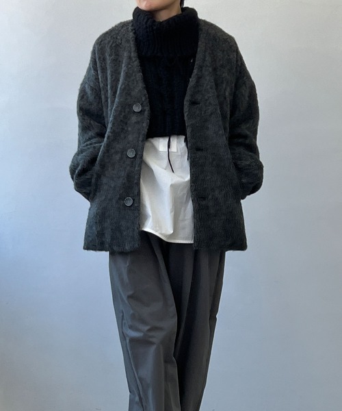 chuclla（チュクラ）の「モヘアライク ノーカラーウールブルゾン chw22a064（ブルゾン・レディース・ベージュ/グレー・S/M）」の3枚目の写真