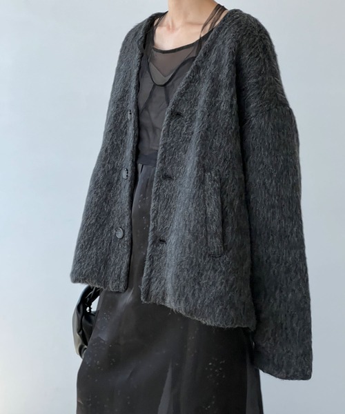 chuclla（チュクラ）の「モヘアライク ノーカラーウールブルゾン chw22a064（ブルゾン・レディース・ベージュ/グレー・S/M）」の13枚目の写真