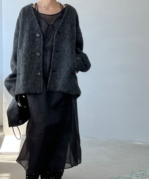 chuclla（チュクラ）の「モヘアライク ノーカラーウールブルゾン chw22a064（ブルゾン・レディース・ベージュ/グレー・S/M）」の18枚目の写真